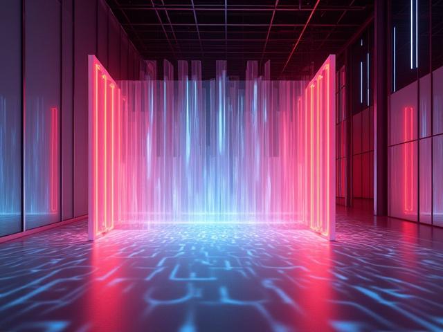 Instalación de arte óptico que utiliza sombras y reflejos en un espacio de galería